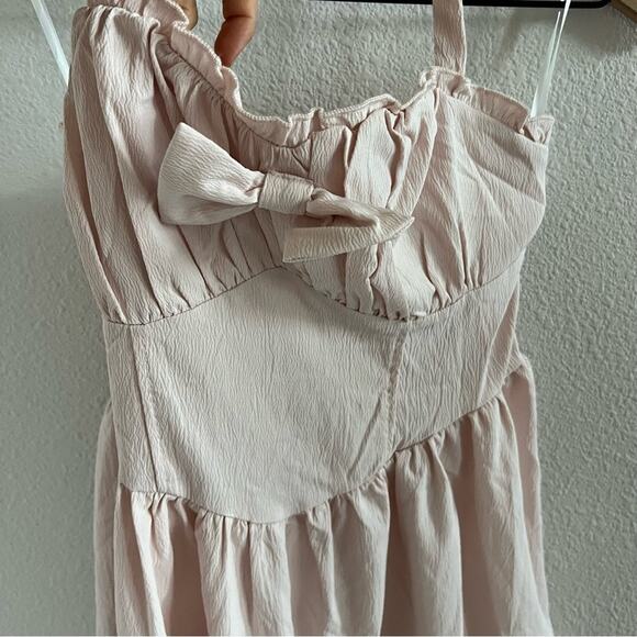 NWT Shein Mod Light Pink Pinafore Pin Up Dress Halter Tie Back Smocking Midi L - Picture 2 of 7